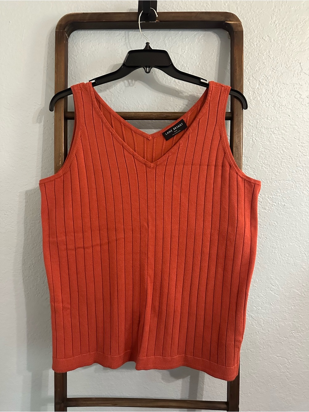 Lane Bryant Ribbed V-Neck Tank Top - Coral Orange